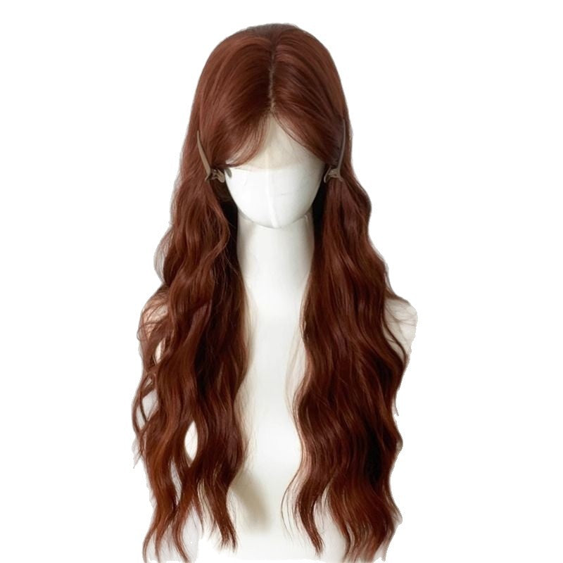 Front Lace Caramel Red Brown Korean Gentle Water Ripple Curly Wig Long Curls