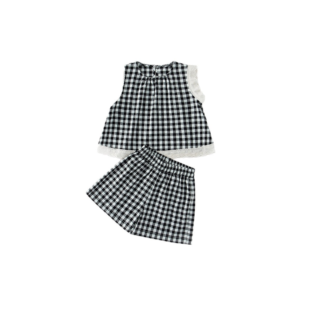 Style Lace Sleeveless Top Shorts Two-piece Children's Suit