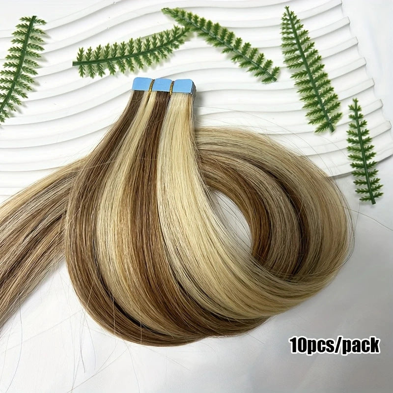 Comfortable Real Hair Seamless Extension Film Long Straight Wig