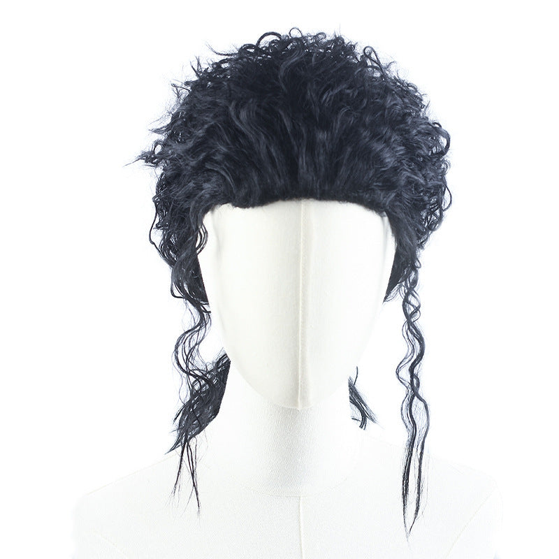 Version Black Long Moonwalk Imitation Show Stage Performance Adult Dress Men's Wig