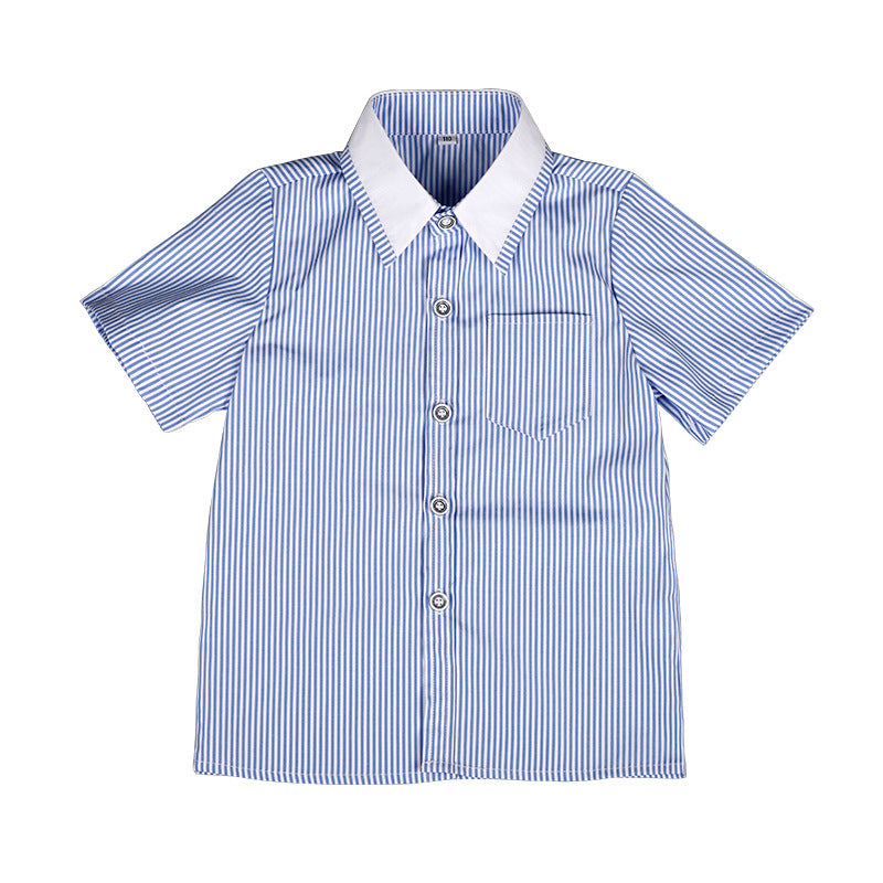 Children's Spring Boy's Korean Style Striped Short-sleeved Suspender Pants Piano Host Children's Suit