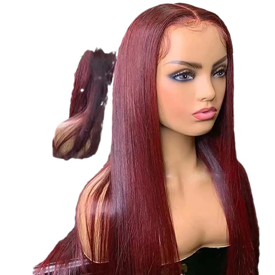 Women's Wine Red Front Lace Chemical Fiber Fashion Long Straight Wig