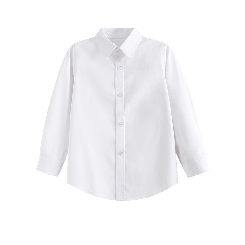 Children's White Long-sleeved Cotton Primary School Uniform Middle Children's Shirt