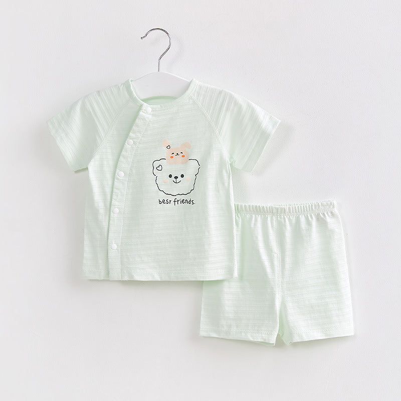 Women's & Children's Summer Cotton Western Style Open Buckle Two-piece Set Short Sleeve Children's Suit