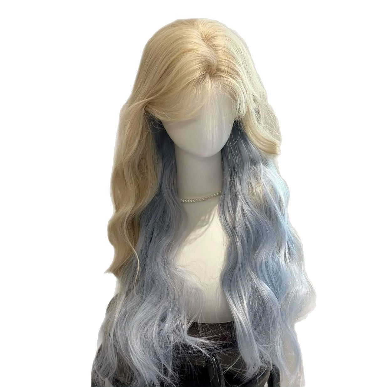 Curly Hair Blue Gradient Goddess Big Wave Style Temperament Full Wig Long Curls
