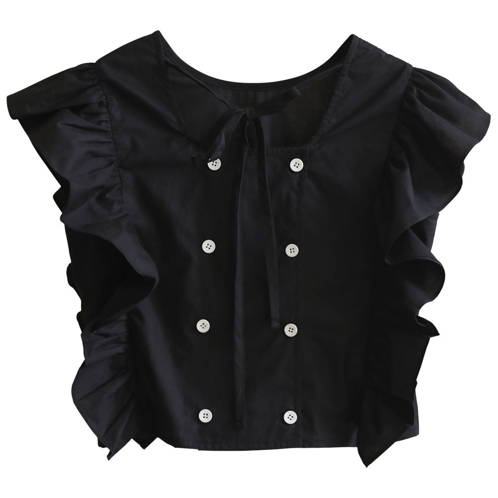 Beige Style Black Culottes Suit Summer Thin Ruffle Children's Pants