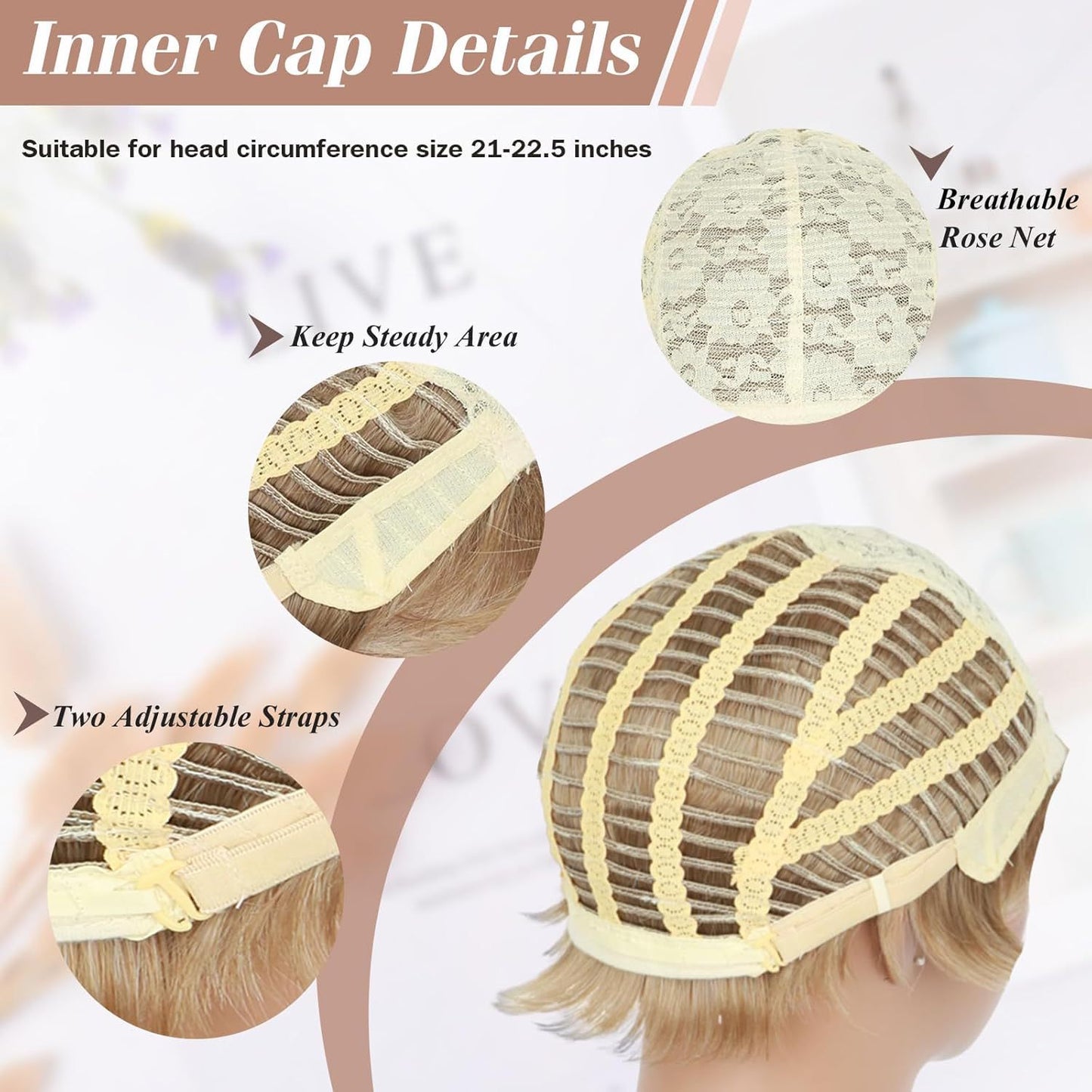 Women's Fashionable Golden Side Bangs Head Cover Wig Short Straight Hair