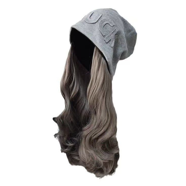 One Detachable Fashion Cool Gray Street Pile Heap Cap Curly Wig Long Curls