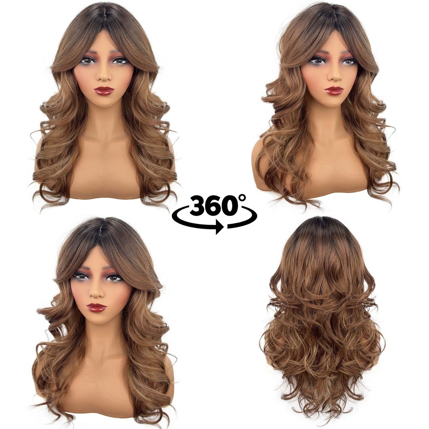 Gradient Brown Fashion Bangs Mid-length Natural Curly Wig Long Curls