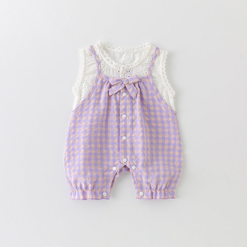 Children's Vest Summer Western Style Plaid Sling Jumpsuit, Climbing Suit