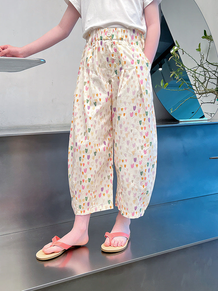 Children's Floral Thin Casual Western Style Trousers Big Loose Cropped Summer Children's Pants