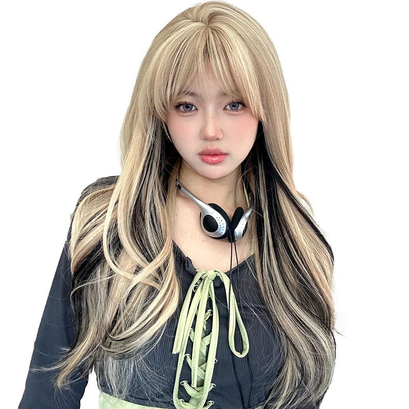 Women's Style Big Wave Pick Dyed Black Curly Long Straight Wig