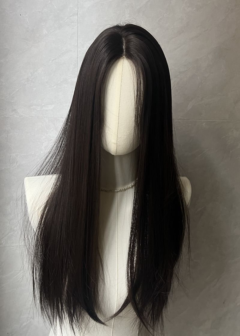 Younger Brother Brown Lace Female Straight Wig Long Curls