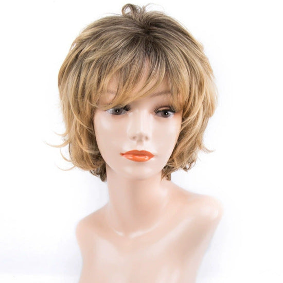 Women's Fluffy Golden Fashion Head Cover Wig Short Curly Hair