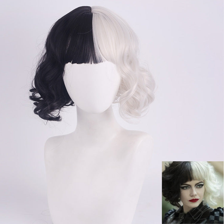 Black White Witch Color Matching Small Short Long Straight Wig