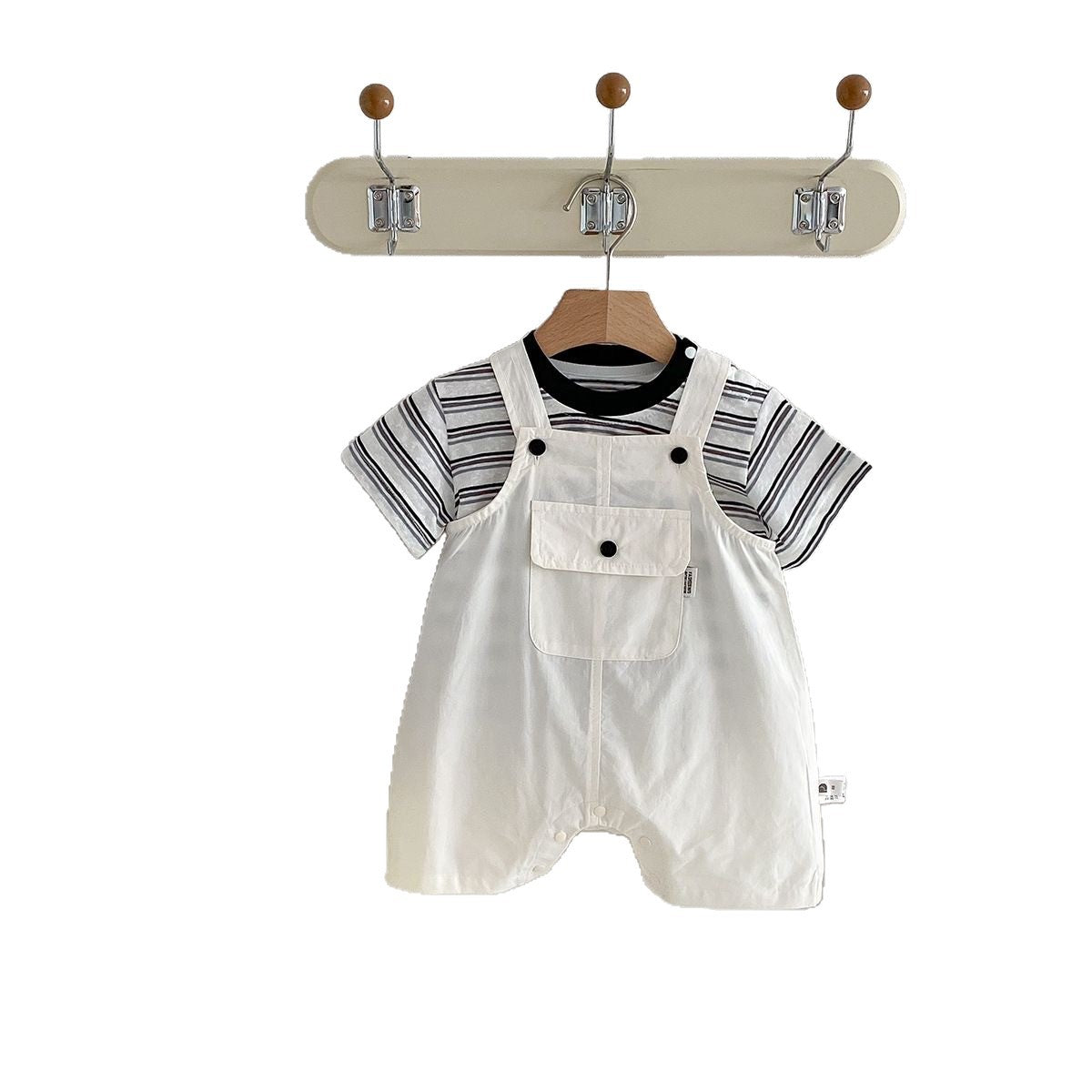 Boy Handsome Stripes Short Sleeve Suspender Pants Thin Korean Style Jumpsuit, Climbing Suit