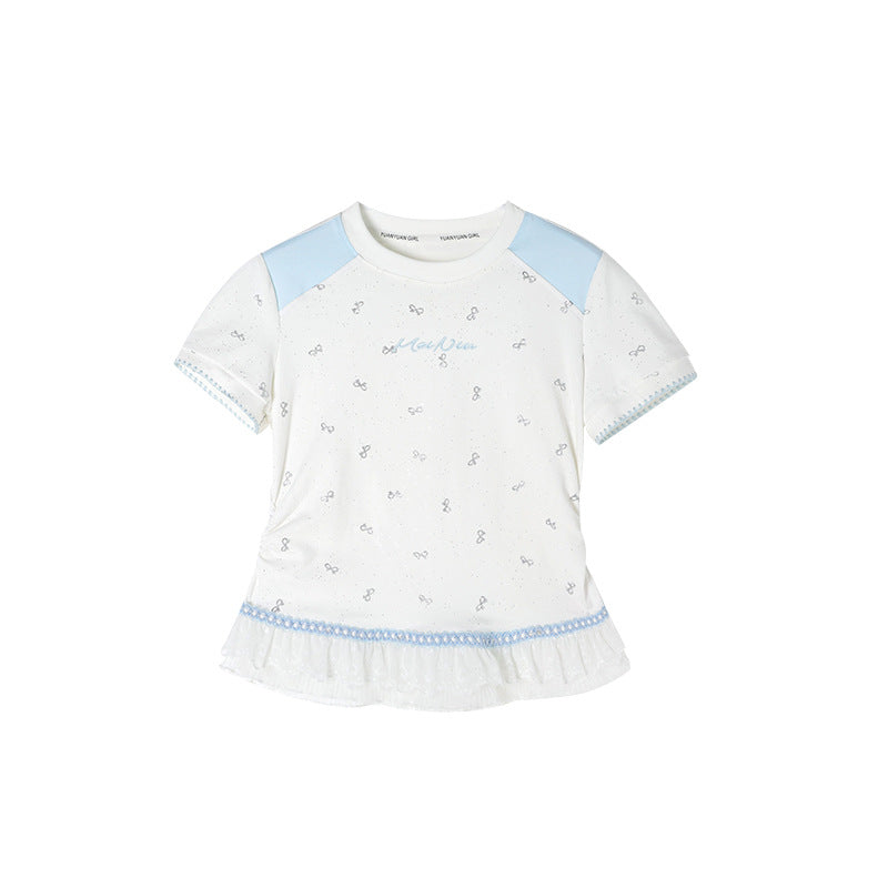 Children's Clothing Summer Contrast Color Ruffled Short Sleeves Tops For Children's T-shirt