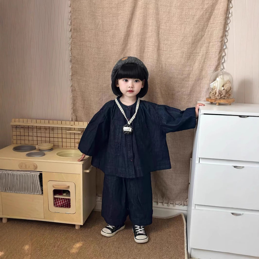 Children's Stylish Korean Mori Denim Shirt Jacket Children's Suit