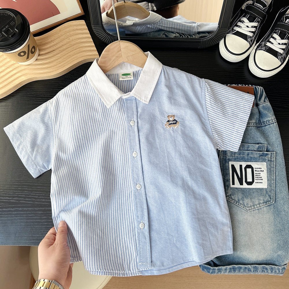 Charming Children's Striped Summer Cartoon Short-sleeved Children's Shirt
