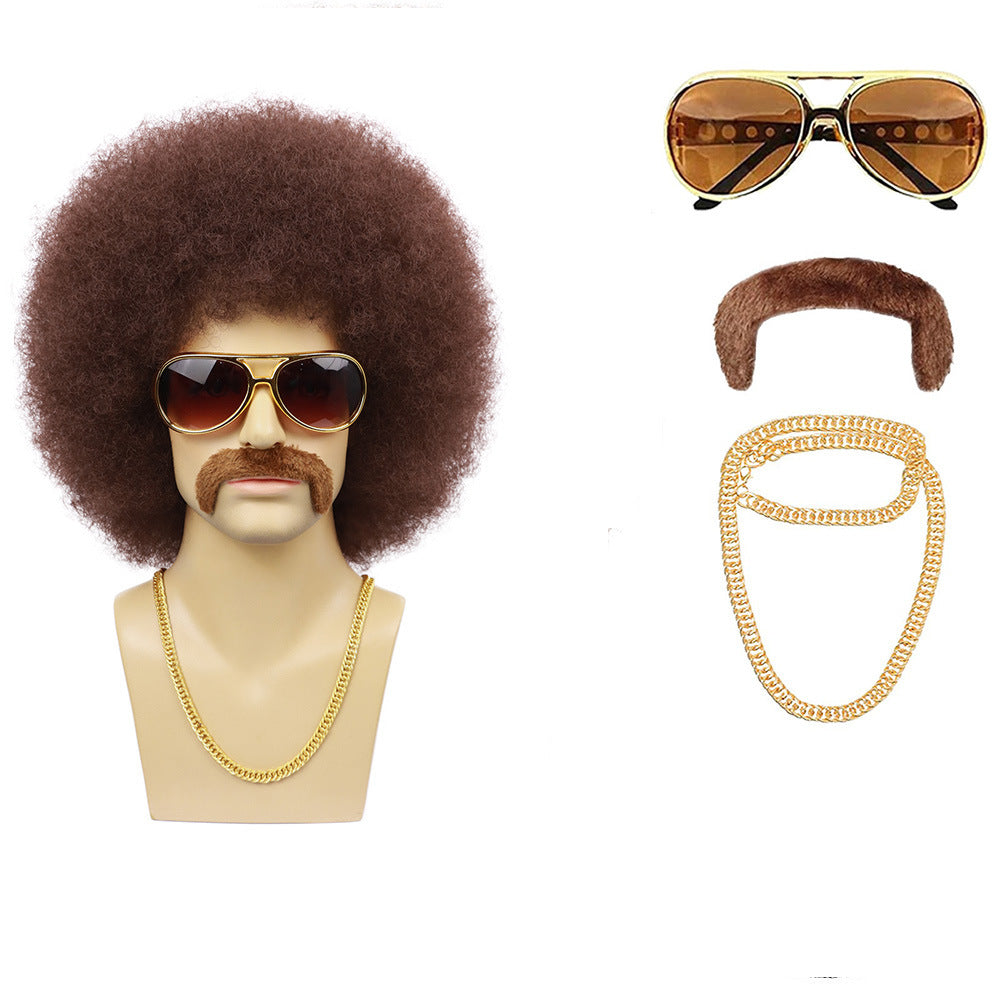 Men's Hood Fluffy Afro African Small Roll Men's Wig