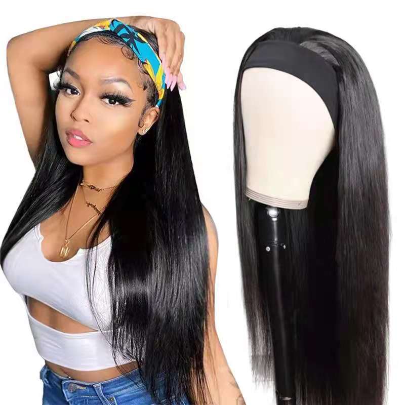 Turban Fashion Curly Hair Band Synthetic Long Straight Wig