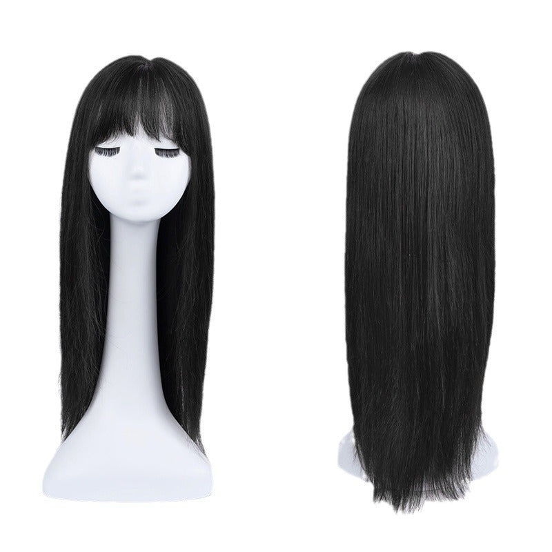 Women's Full Collarbone Black Long Straight Top Real Hair Wig