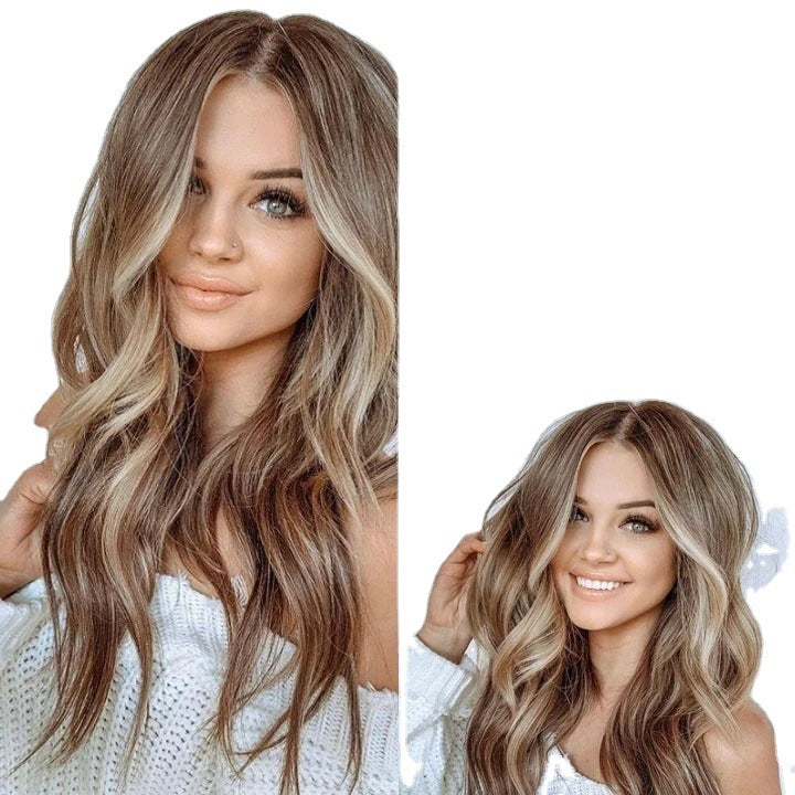 Black Brown Bangs Curly Hair Natural Chemical Long Straight Wig