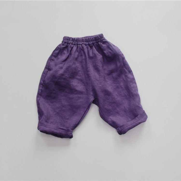 Children's Boy's Cropped Trousers Linen Solid Color Loose Korean Style Versatile Children's Pants
