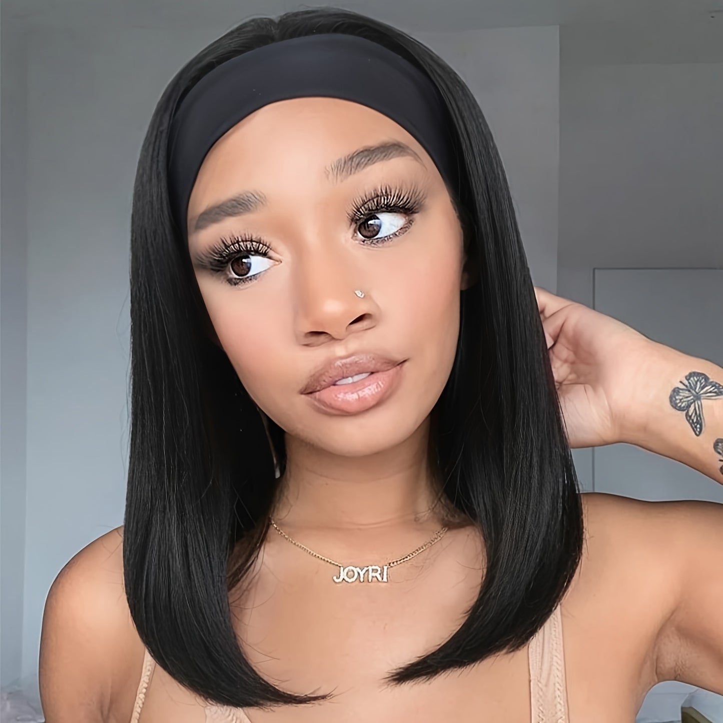 Women's Long Inner Buckle Headband Fashion Natural Daily Wig Short Straight Hair