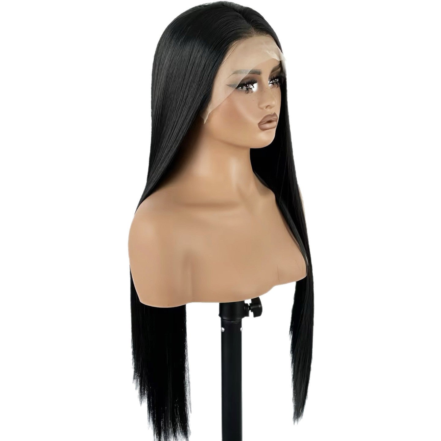 Female Black Hair Matte Fiber Forehead Lace Hand Long Straight Wig