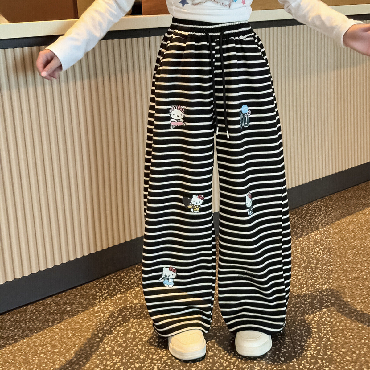 Spring Big Cartoon Printing Striped Long Children's Pants