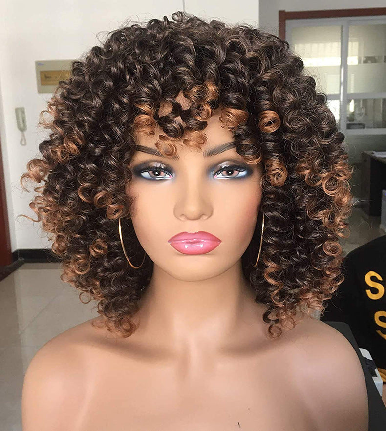 Women's African Small Afro Chemical Fiber Head Wig Short Curly Hair