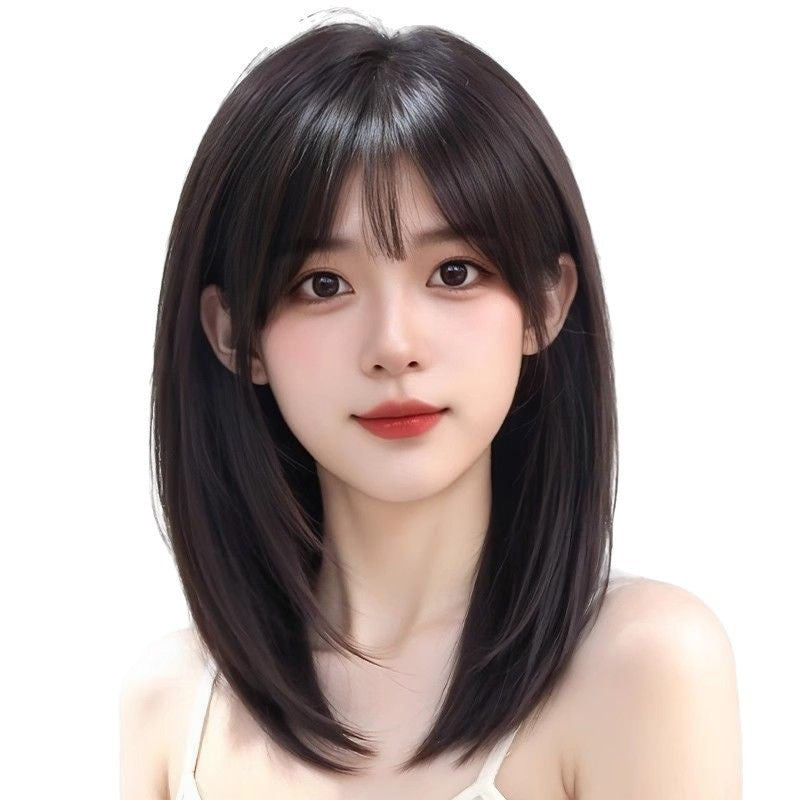Women's Natural Layer Style Collarbone Length Haircut Real Hair Wig