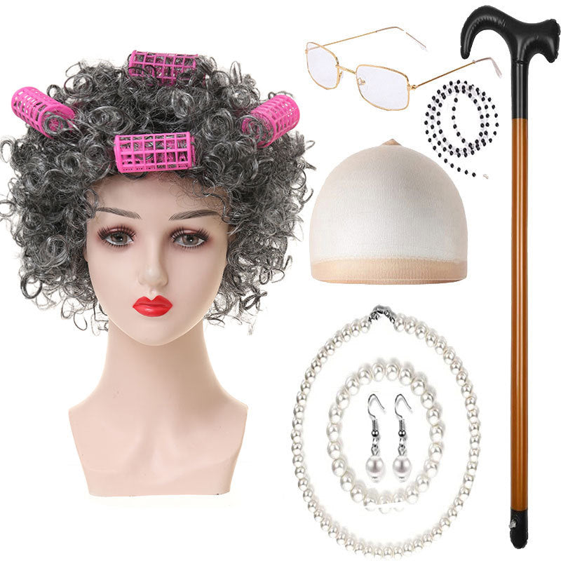 Day Old Grandma Man Grandpa Suit Lady Head Cos Wig