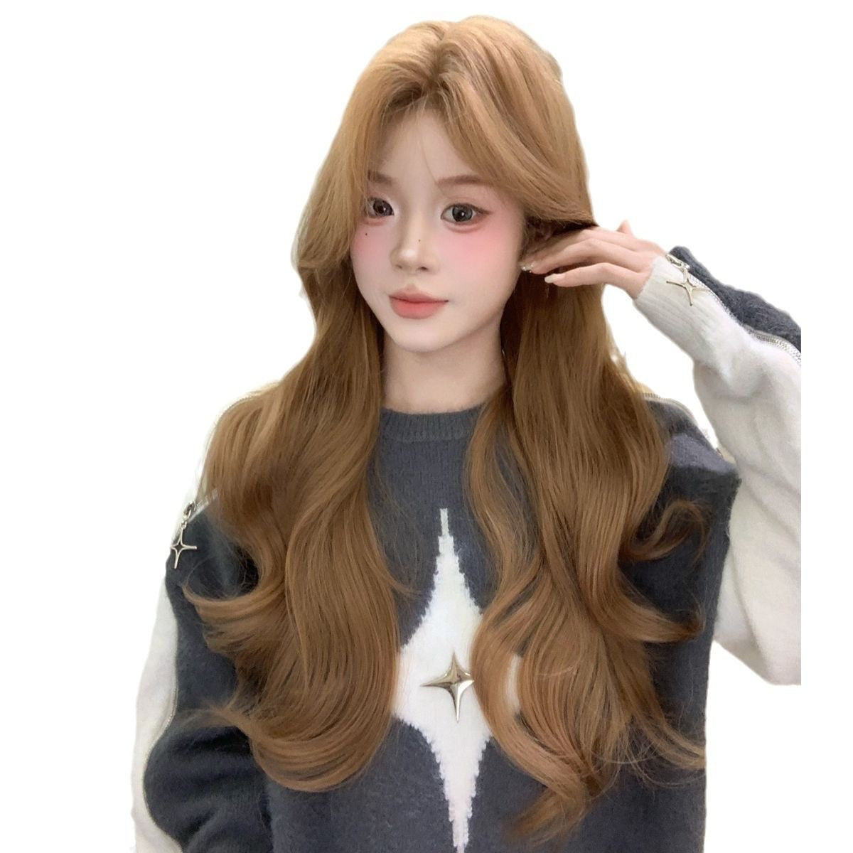 Human Computer Female Hair Valgus Big Wave Wig Long Curls