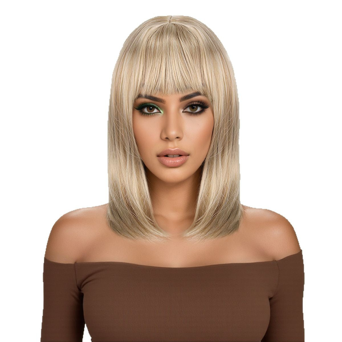 Bangs Golden Medium Long Chemical Fiber African Wig Short Straight Hair