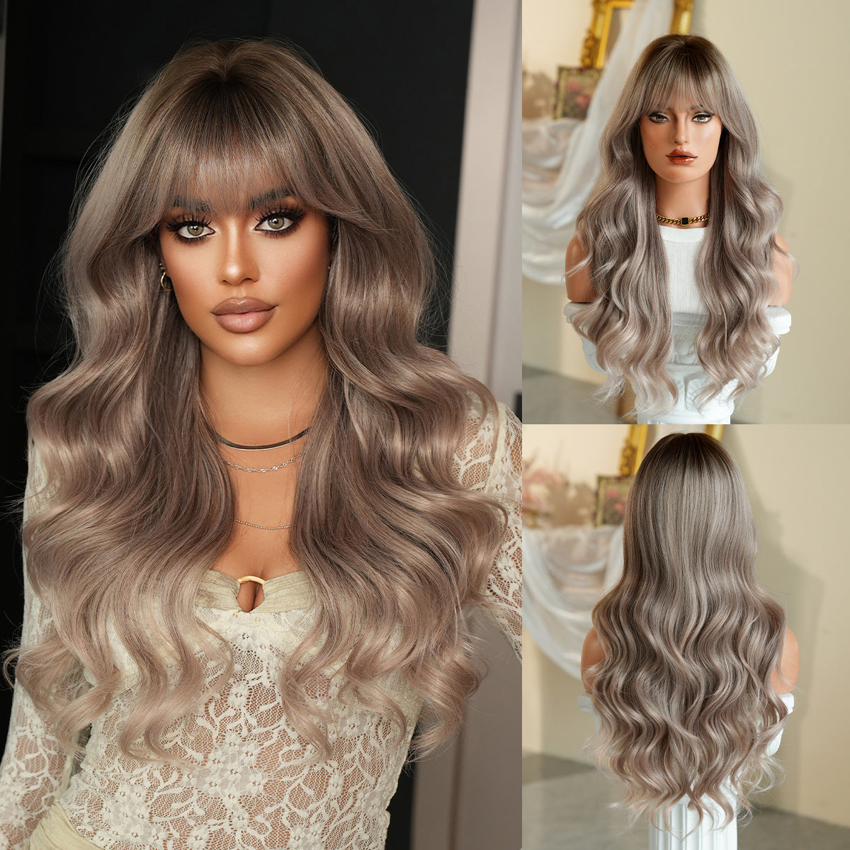 Optional Curly Hair Female Straight Bangs Big Wave Chemical Wig Long Curls