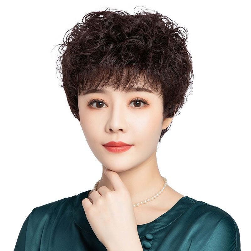 Female Real Fashion Natural Mother Cover Gray Wig Short Curly Hair