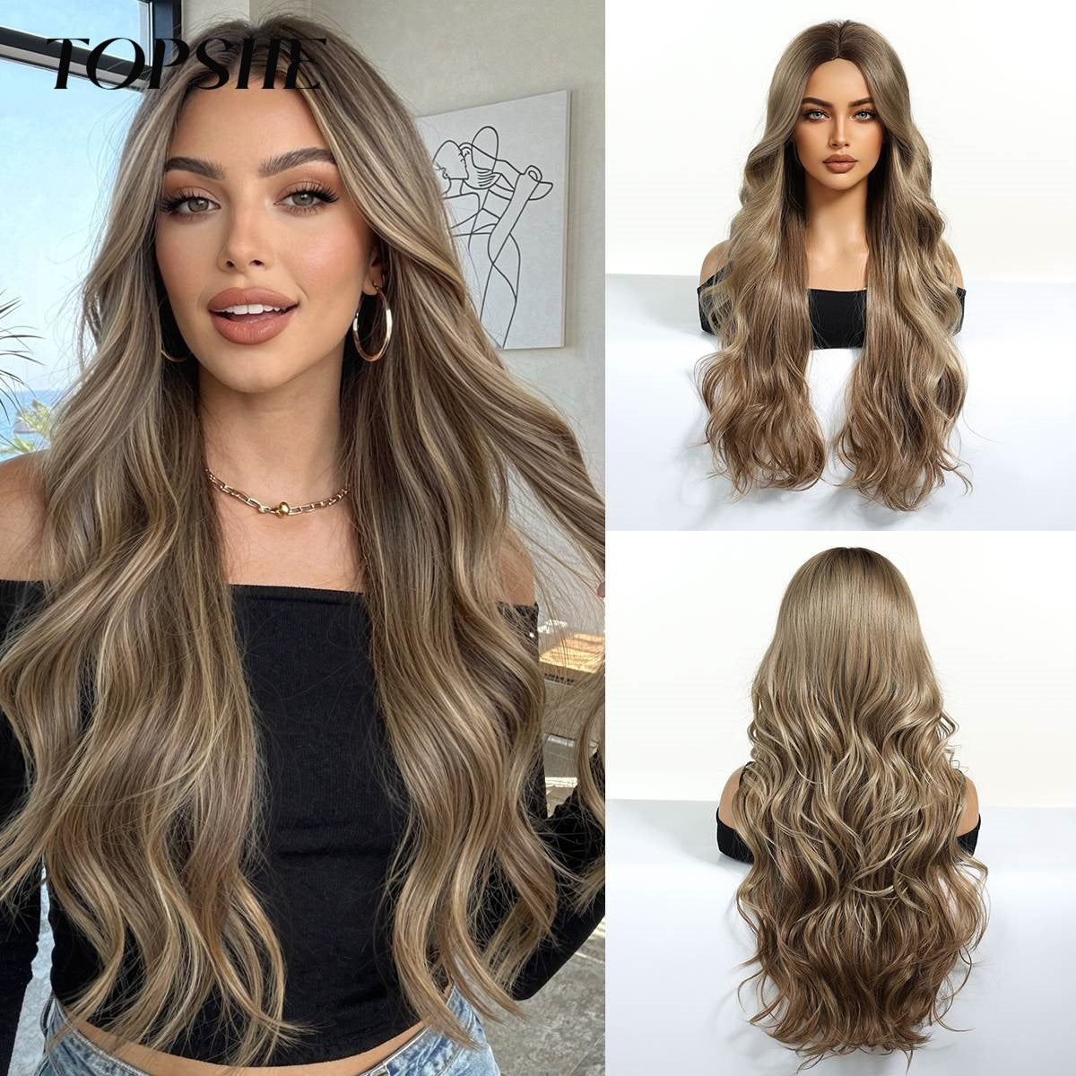 Fiber Female Bangs Black Brown Dyed Curly Hair Dignified Wig Long Curls