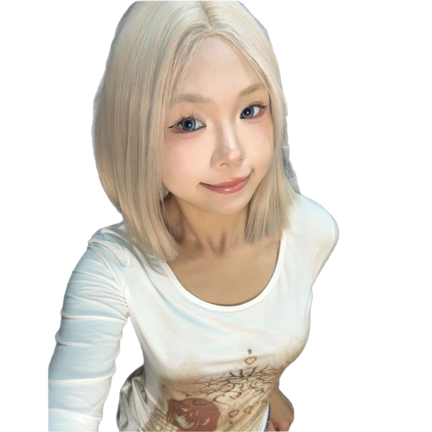 Women's Pink Golden Small Lace Summer Mid-length Versatile Daily Full Wig Short Straight Hair