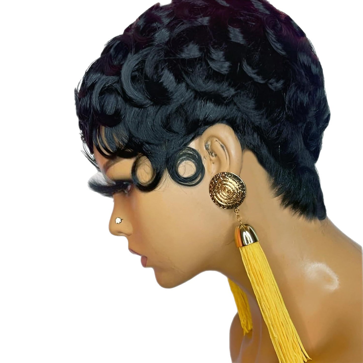 Classic Women's Retro Black Fiber Chemical Wig Short Curly Hair