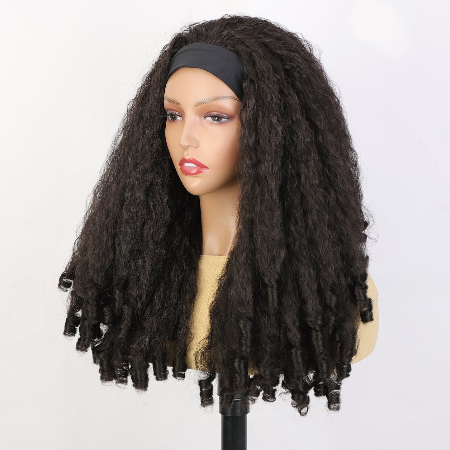 Women's Ice Silk Hair Band Screw Roll Curly Wig Long Curls