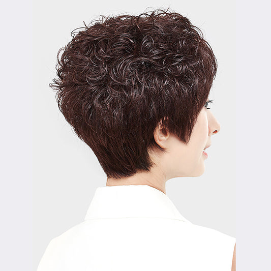 Mother's Head Cover Full Styling Roll Hand-woven Fluffy Gray Real Hair Wig