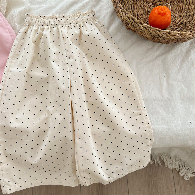 Children's Waist Cotton Solid Color Polka Dot Trousers Children's Pants