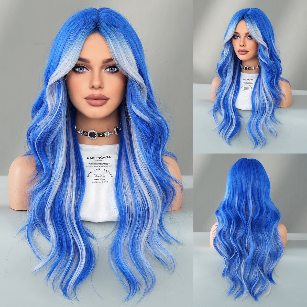 Paris Painting Dyed Fashion Female Bangs Colorful Sky Wig Long Curls
