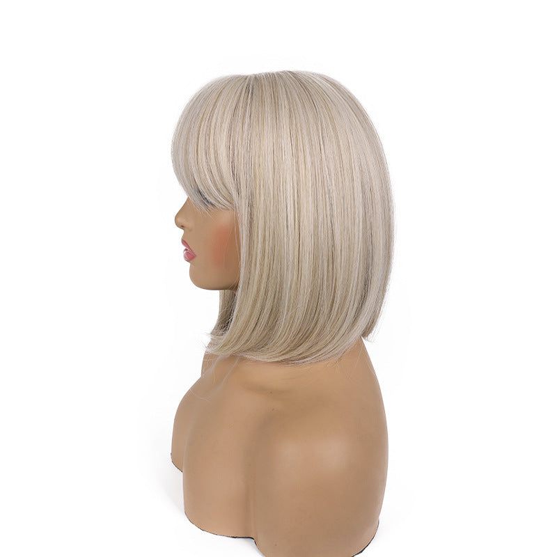 Head Cover Chemical Fiber Mixed Golden Fashion Straight Wig Short Curly Hair
