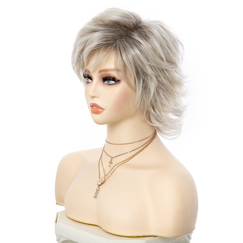Women's Synthetic Wigs Gradient Golden Back Curly Wig Short Straight Hair