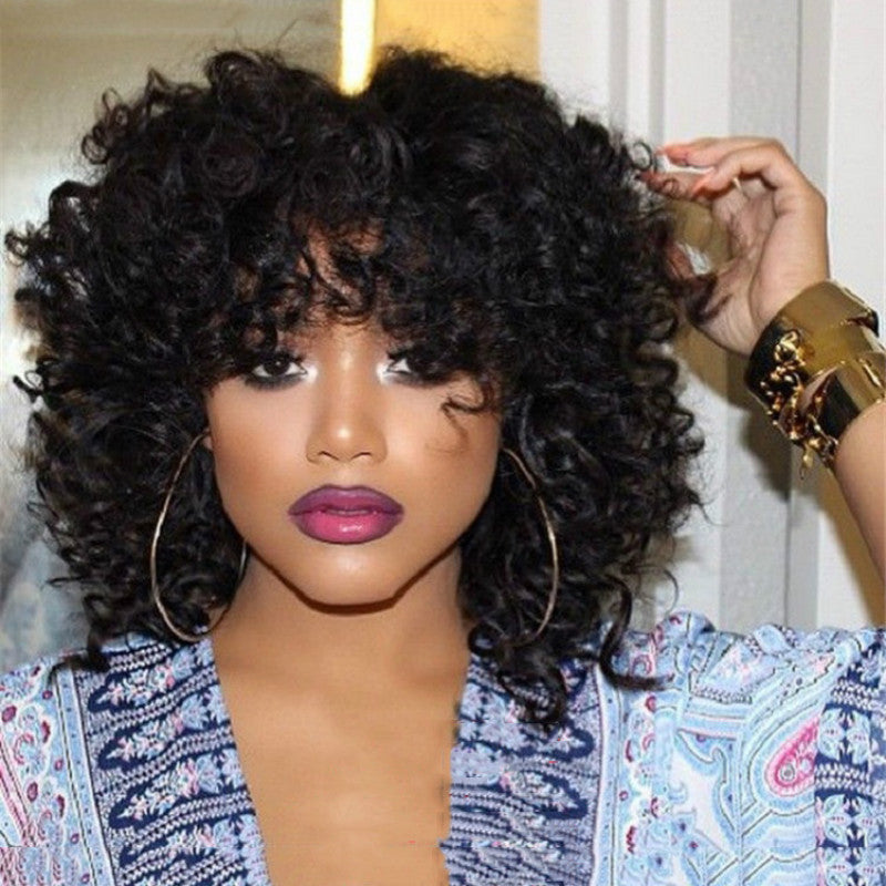 Female African Afro Fluffy Fashion Small Curly Long Straight Wig