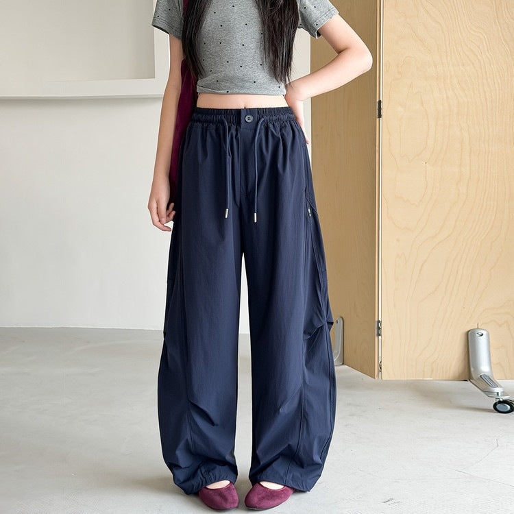 Korean Fashionable Light Blue Navy Folding Children's Pants