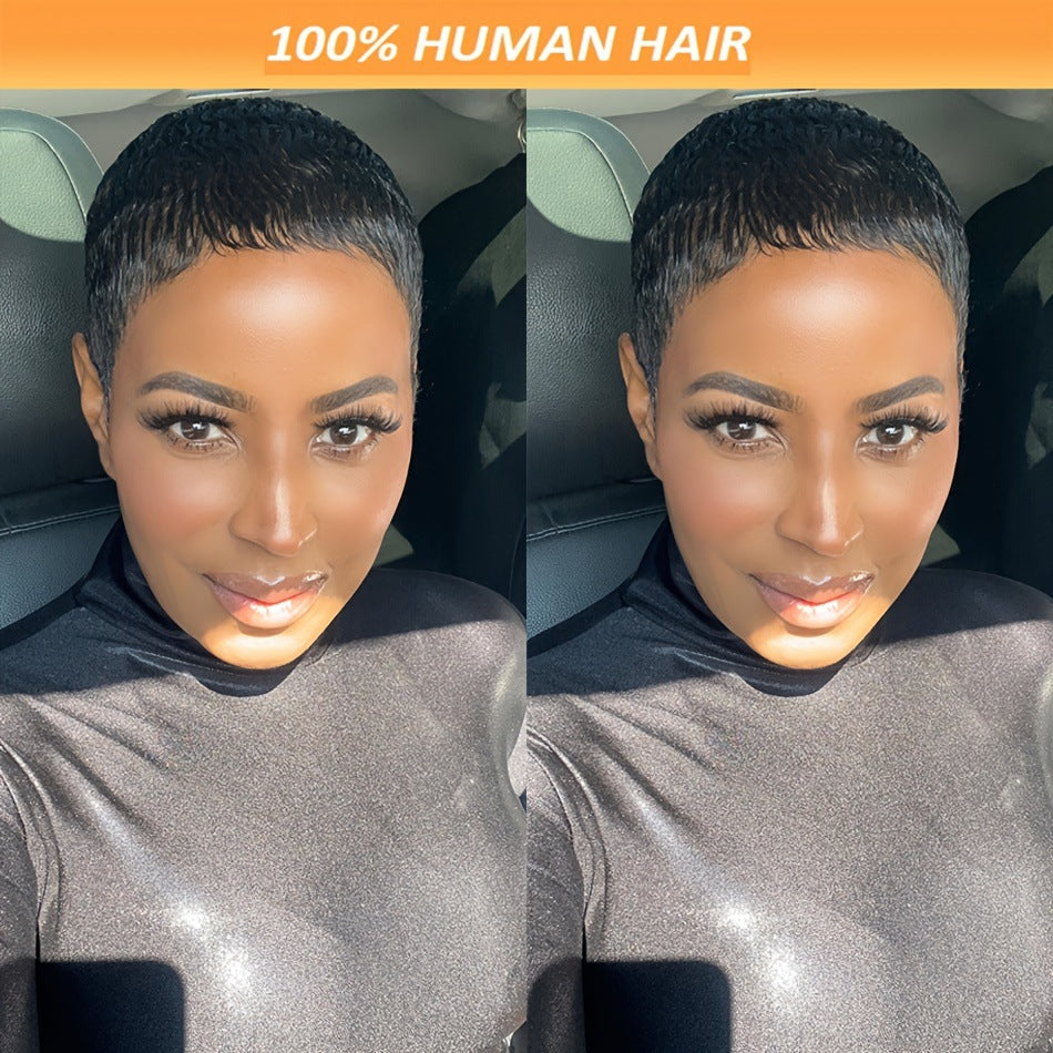Trendy Slouchy Short Cover Human Set Real Hair Wig